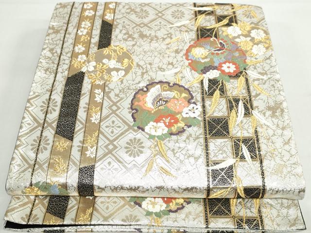 平和屋着物◎六通柄袋帯　唐織　雪輪花蝶文　金銀糸　正絹　逸品　DAAX7782qa