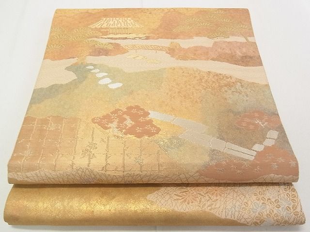 平和屋着物■六通柄袋帯 風景文 金糸 引箔 逸品 rt3010