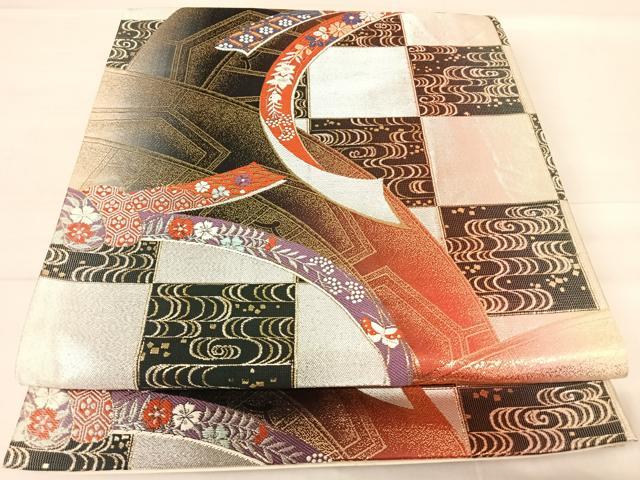 平和屋着物◎六通柄袋帯　舞蝶花鳥文　金銀糸　正絹　逸品　AABE7168yx