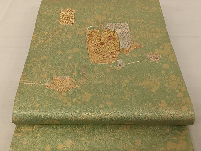 平和屋着物◎太鼓柄袋帯　刺繍　仕覆花文　金彩　正絹　逸品　AAAZ8832mw