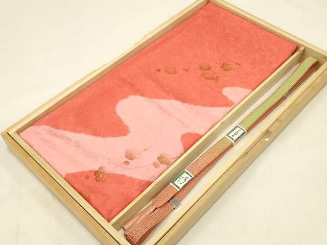 平和屋着物●和装小物　帯締め・帯揚げセット　高麗組　枝梅　暈し　金糸　金彩　正絹　逸品　未使用　A..
