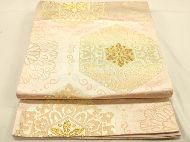 平和屋着物◎六通柄袋帯　亀甲花文　金糸　三越扱い　正絹　逸品　DAAX0854jm