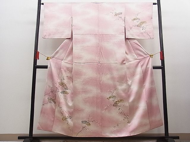 平和屋野田店■訪問着　手描き　地紙吉祥草花文　暈し染め　金彩　逸品　n-fw4089