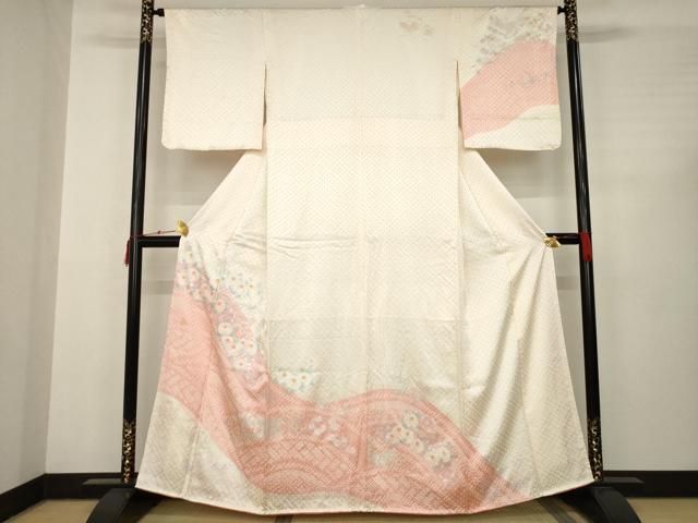 平和屋着物●訪問着　絞り　草花文　正絹　逸品　AABC4140ck