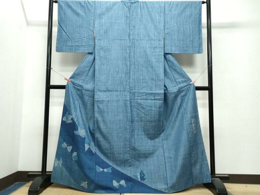 平和屋着物●色留訪問着 森卯一 本藍染 紬地 舞蝶文 正絹 逸品 CAAS8610vf 平和屋着物●色留訪問着 森卯一 本藍染 紬地 舞蝶文 正絹 逸品 CAAS8610vf