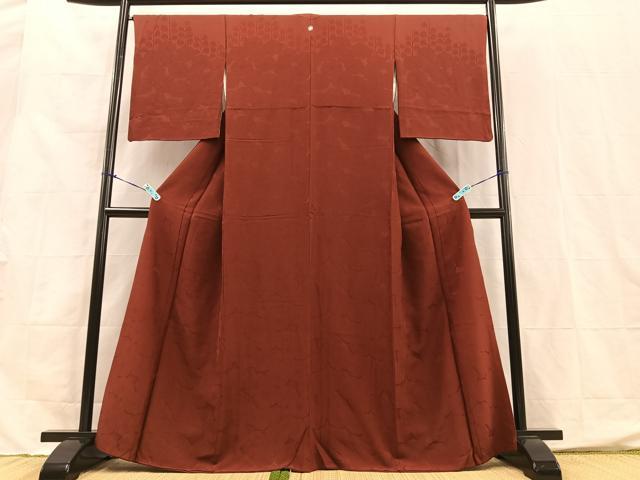 平和屋着物■付下げ 色無地 舞梅地紋 葡萄色 正絹 逸品 BAAR8428by