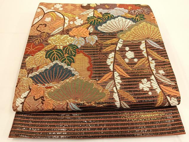 平和屋着物◎全通柄袋帯　唐織　草花文　金銀糸　正絹　逸品　BAAT8851yt