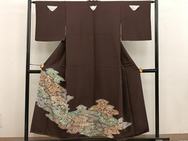 平和屋着物■豪華色留袖 鳳凰花蝶文 金彩 正絹 逸品 BAAV0457mz