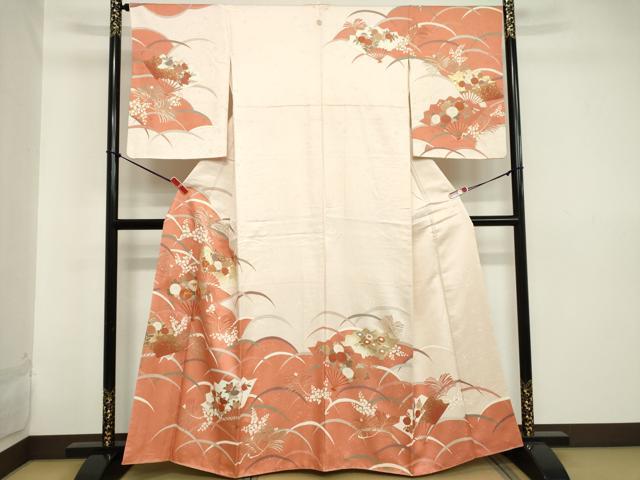 平和屋着物■訪問着　駒刺繍　扇面花文　金彩　正絹　逸品　DAAX5132cd