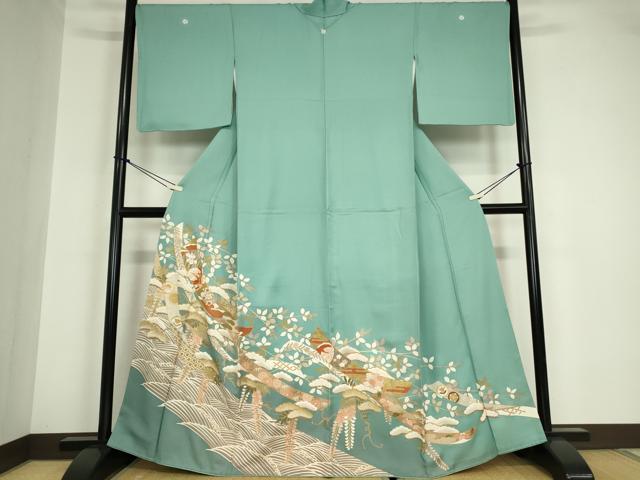 Full-Length Under-Kimono - 平和屋着物●豪華色留袖　駒刺繍　吉祥短冊流水花文　金彩　正絹　逸品　DABA4651az