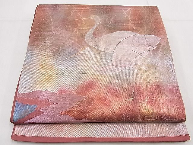 平和屋着物■六通太鼓柄袋帯　鶴　金彩　逸品 n-yt0033