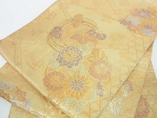 平和屋着物■六通柄袋帯　天井花丸文　金糸　逸品　op4832