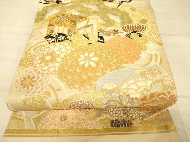 平和屋着物◎アンティーク　丸帯　吉祥花文　金糸　正絹　逸品　AAAZ6244cs