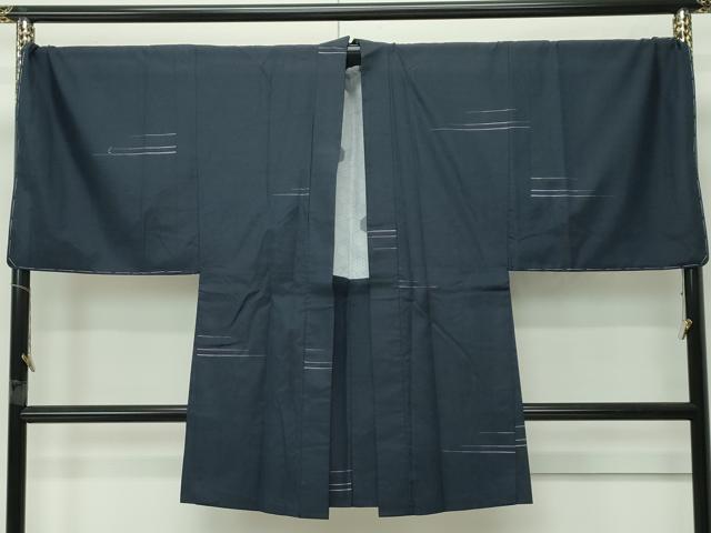 平和屋着物＃極上　男性　THE YARD　長羽織　キングサイズ　紬地　霞文　濃紺地　逸品　未使用　CZAA4535s6