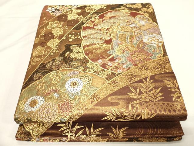 平和屋着物◎六通柄袋帯　御所車花文　金銀糸　鈴乃屋扱い　正絹　逸品　CABF6064dy