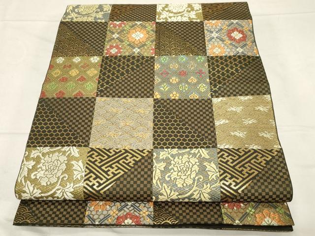 平和屋着物●西陣　川島織物　六通柄　本袋帯　唐織　市松文様　金糸　正絹　逸品　CABC4690dy