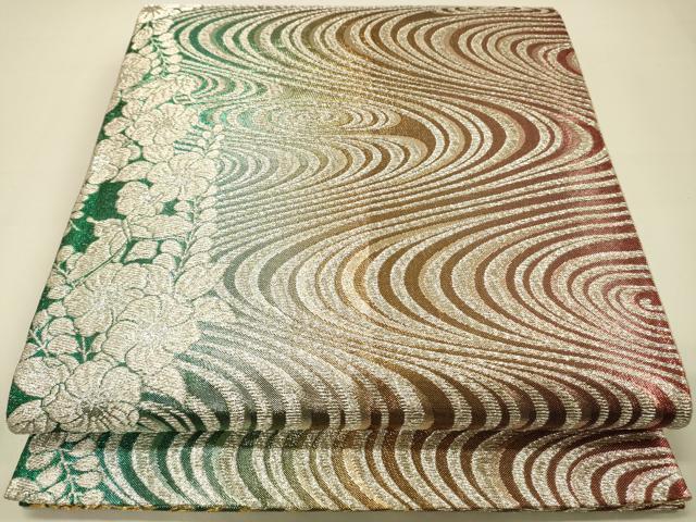 平和屋着物◎佐賀錦　全通柄袋帯　流水花文　金銀糸　正絹　逸品　DAAJ4310re