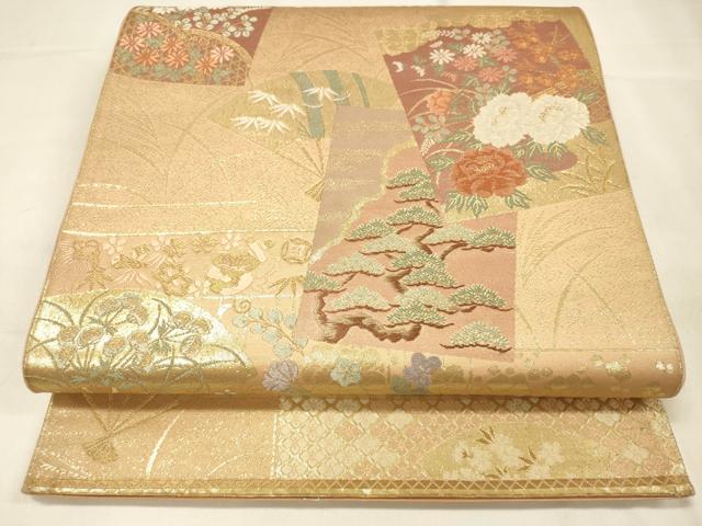 平和屋着物◎六通柄袋帯　唐織　色紙花文　本漆箔　正絹　逸品　 DAAO9355bc