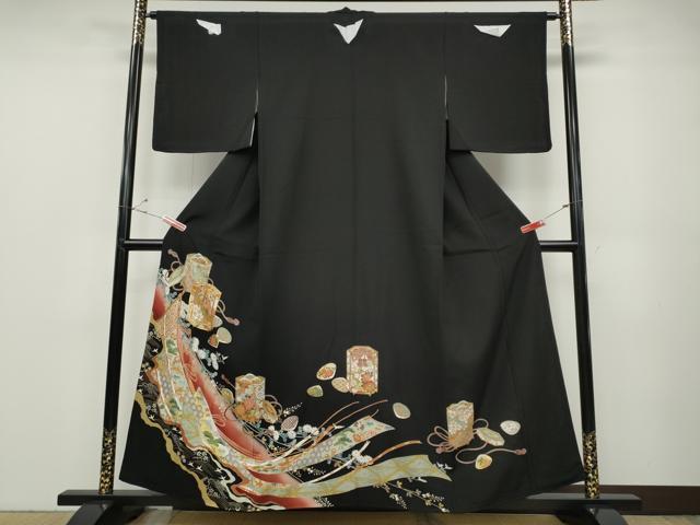 平和屋着物●豪華黒留袖　駒刺繍　几帳貝桶花文　金銀彩　さが美扱い　正絹　逸品　未使用　CABD7283ut