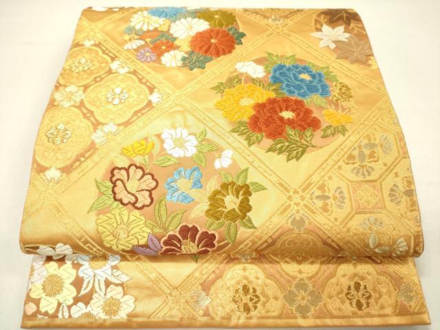 平和屋着物◎六通柄袋帯 唐織 天井花文 金糸 正絹 逸品 DAAY2347op