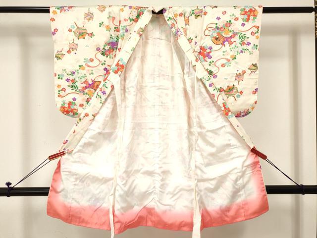 平和屋着物[]七五三　女の子　3歳　祝着　三つ身　糸車　鼓花文　金彩　逸品　DABE7044ma 2