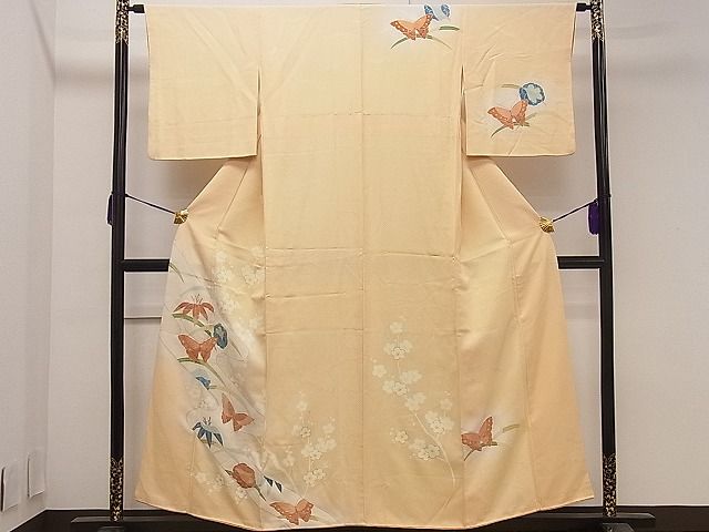 平和屋1■訪問着　駒刺繍　流水花蝶文　暈し染め　金彩　逸品　ha6087