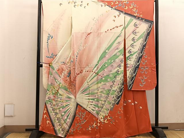 平和屋着物■豪華振袖 駒刺繍 舞蝶花文 暈し染め 金彩 正絹 逸品 BAAV0470mz
