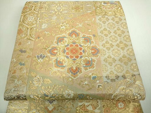 平和屋着物▼西陣 服部織物謹製 六通柄袋帯 正倉院花文 金糸 正絹 逸品 DAAS4721sf 平和屋着物▼西陣 服部織物謹製 六通柄袋帯 正倉院花文 金糸 正絹 逸品 DAAS4721sf