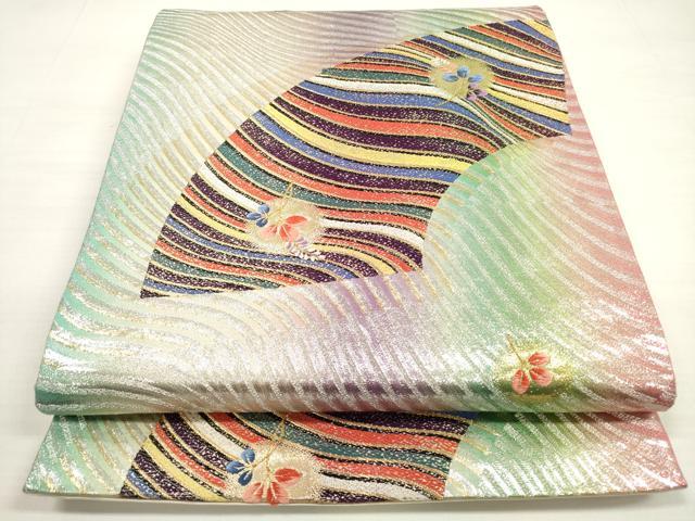 平和屋着物◎六通柄袋帯　唐織　扇面波の夢　金銀糸　正絹　逸品　DABC5595xg