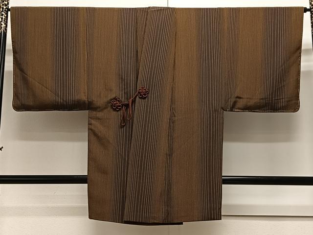平和屋着物＃男性　道中着　縞　ロング丈　正絹　逸品　未使用　CAAX7854ua