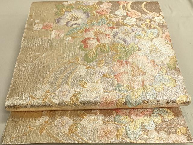 平和屋着物◎六通柄袋帯　流水花文　金糸　正絹　逸品　DABA2223ya