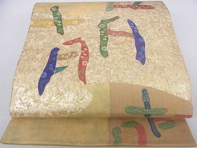 平和屋着物◎六通太鼓柄袋帯　吉祥花文　金銀彩　逸品　DAAD0628ar