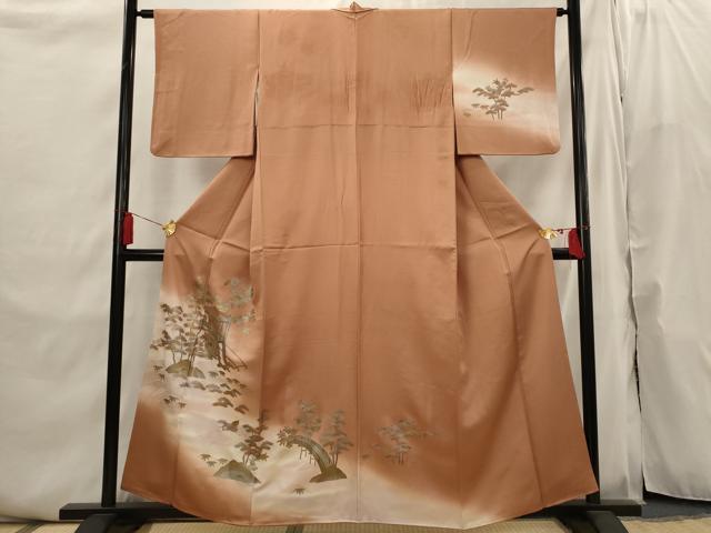 Full-Length Under-Kimono - 平和屋着物■訪問着　松竹梅御所車文　暈し染め　金彩　正絹　逸品　AABI6461st