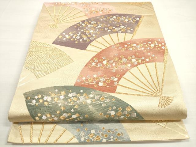 平和屋着物◎六通柄袋帯　唐織　扇面箔散らし文　金銀糸　正絹　逸品　DABC5601xg