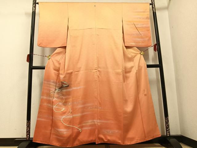 平和屋着物●人間国宝　福田喜三郎　訪問着　刺繍　扇文　暈し染め　金彩　正絹　逸品　AABG7539ph