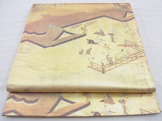 平和屋着物◎六通柄袋帯 手描き 洛中洛外図 金糸 逸品 BAAH1307wk