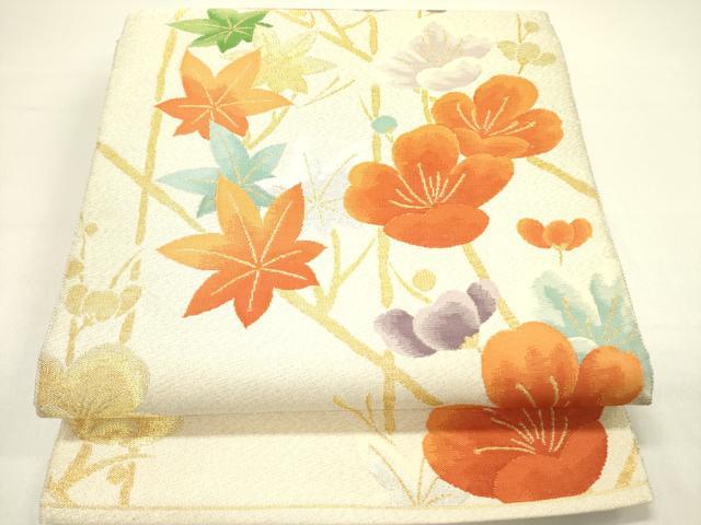 平和屋着物◎六通柄袋帯　草花　金銀糸　正絹　逸品　DAAY2358op