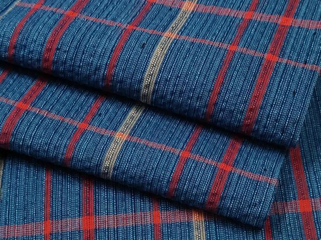 平和屋着物∴夏物　浴衣　阿波しじら織　格子柄　綿　逸品　CABA0404ng