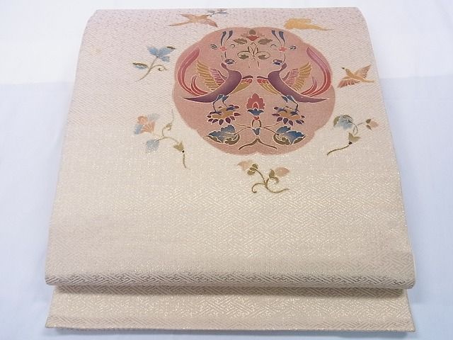 平和屋1■太鼓柄袋帯　花鳥文　金彩　逸品　ev1306