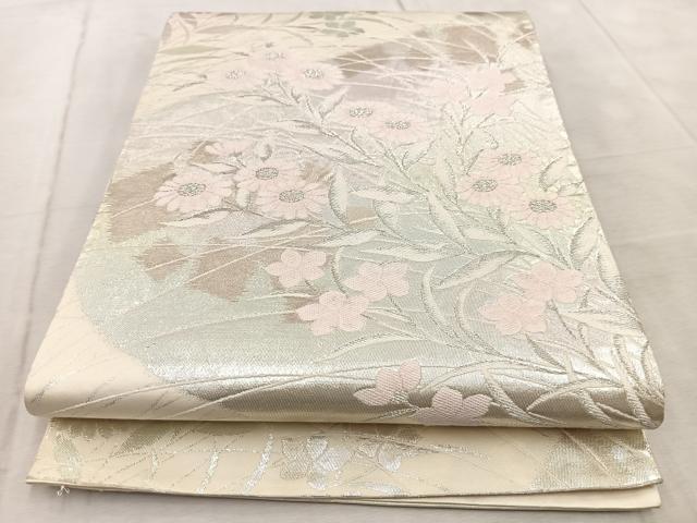 平和屋着物◎六通柄袋帯　草花文　金銀糸　引箔　正絹　逸品　BAAV6798yc