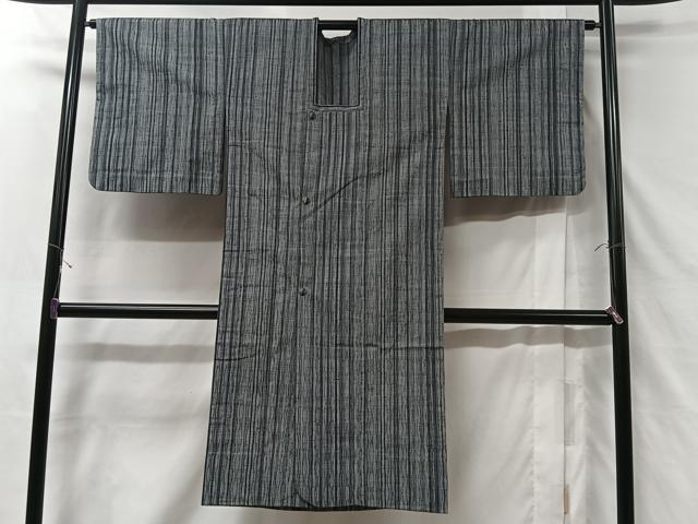 平和屋着物＃道行コート　単衣　紬地　縞　ロング丈　正絹　逸品　CABB5593ua