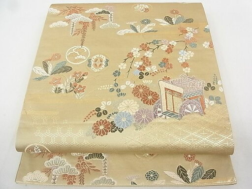 平和屋着物◎六通柄袋帯 唐織 御所車花文 金銀糸 逸品 DAAF5816cf 平和屋着物◎六通柄袋帯 唐織 御所車花文 金銀糸 逸品 DAAF5816cf