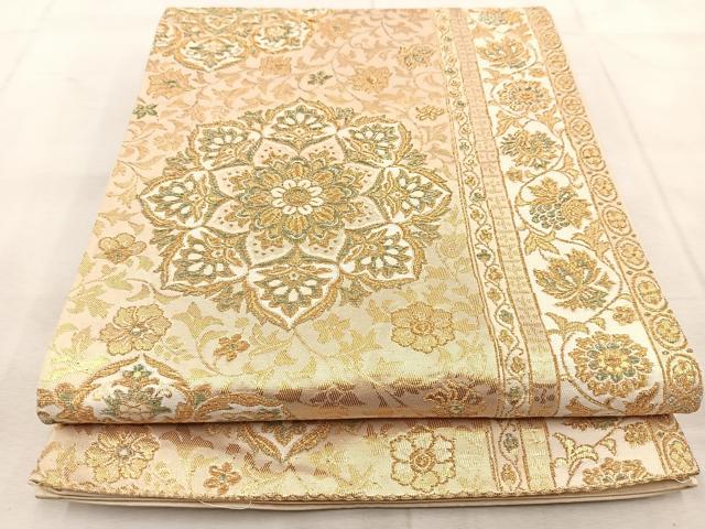 平和屋着物◎西陣　桜井謹製　六通柄袋帯　正倉院更紗花文　金糸　証紙付き　正絹　逸品　BAAU9271yc