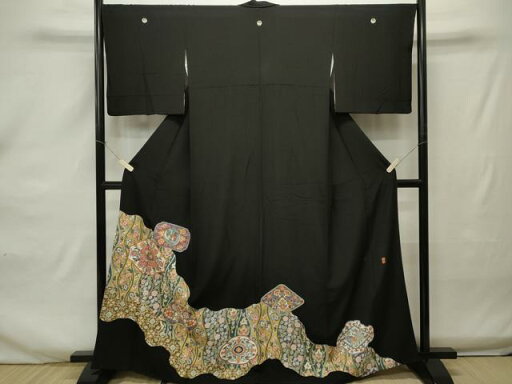 平和屋着物■豪華黒留袖 作家物 駒刺繍 花鳥唐草文 金彩 正絹 逸品 CAAP0684in 平和屋着物■豪華黒留袖 作家物 駒刺繍 花鳥唐草文 金彩 正絹 逸品 CAAP0684in