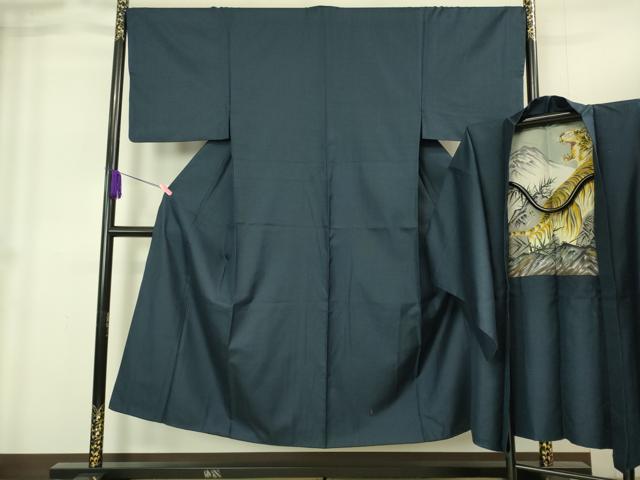 平和屋着物●極上　男性　お召　アンサンブル　100亀甲　総詰め　羽裏・虎　逸品　DZAB1892kh6