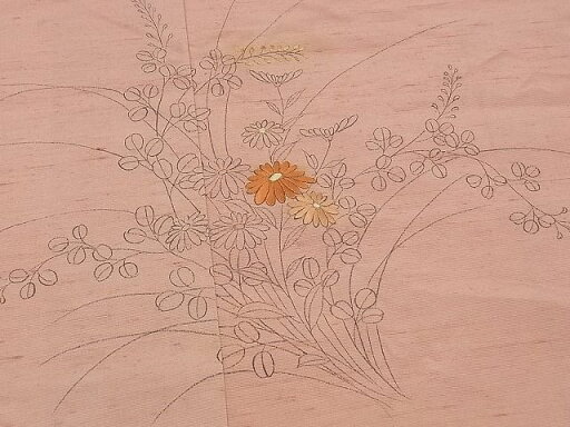 平和屋着物■訪問着 紬地 刺繍 草花文 逸品 n-am0518 平和屋着物■訪問着 紬地 刺繍 草花文 逸品 n-am0518