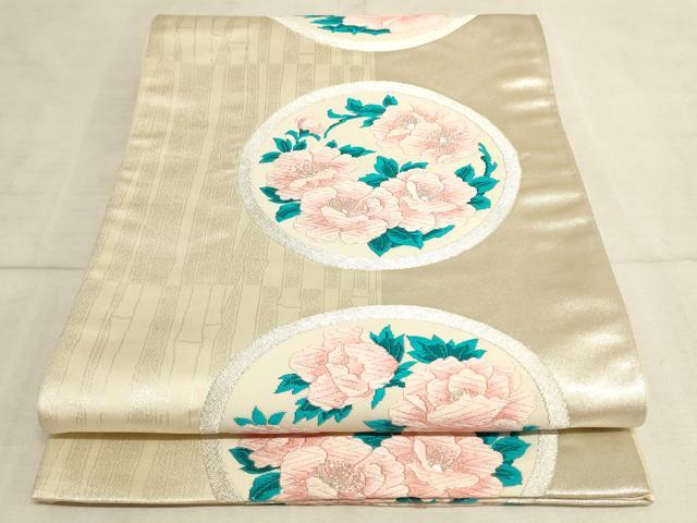 平和屋着物◎六通柄袋帯　唐織　花丸文　銀糸　正絹　逸品　AAAL7146pf