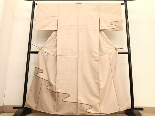 平和屋着物●訪問着　作家物　紬地　130亀甲　流水文　正絹　逸品　BAAT6665hv