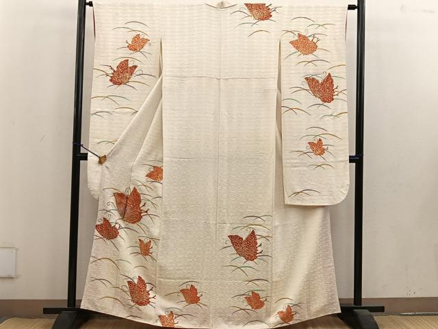 平和屋着物■豪華振袖 駒刺繍 舞蝶芝草文 金彩 正絹 逸品 BAAV0475mz