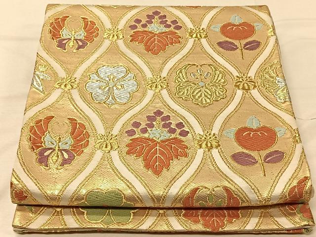 平和屋着物◎六通柄袋帯　唐織　立涌花文　金銀糸　正絹　逸品　CAAV7221qv